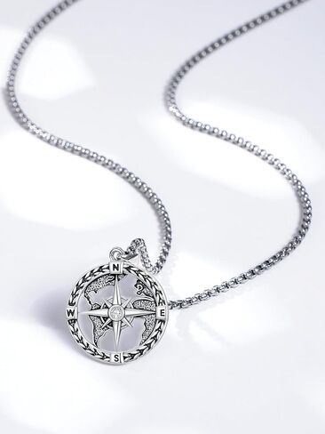 Compass Necklace 925 Sterling Silver Longitude Compass World Map Necklace Graduation Gift Jewelry for Men Women in Saudi Arabia