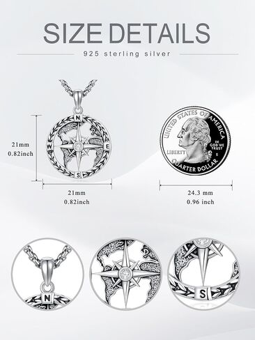 Compass Necklace 925 Sterling Silver Longitude Compass World Map Necklace Graduation Gift Jewelry for Men Women in Saudi Arabia