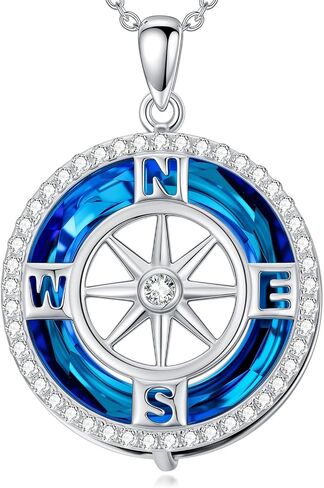 Compass Necklace 925 Sterling Silver Longitude Compass World Map Necklace Graduation Gift Jewelry for Men Women in Saudi Arabia