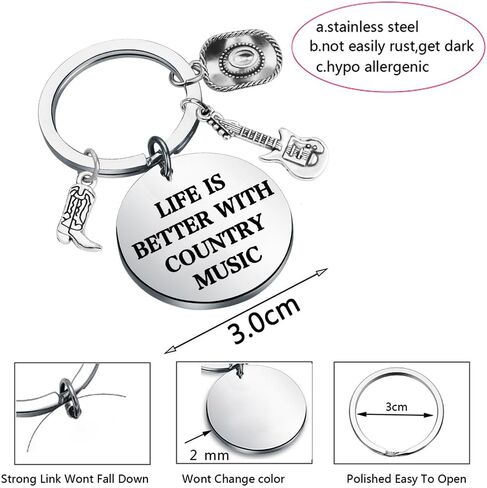 TGBJE Country Music Lover Gifts Life Is Better With Country Music Keychain Cowgirl Boots Gift Country Music Themed Jewelry (Country music kc) in Kuwait