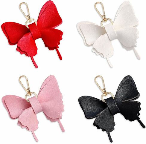 4PCS Butterfly Keychain Set Cute Purse Pendant Accessory Car Key Holder PU Leather Bow Key Ring Charm for Women & Girls (Black, White, Pink, Red) in Saudi Arabia