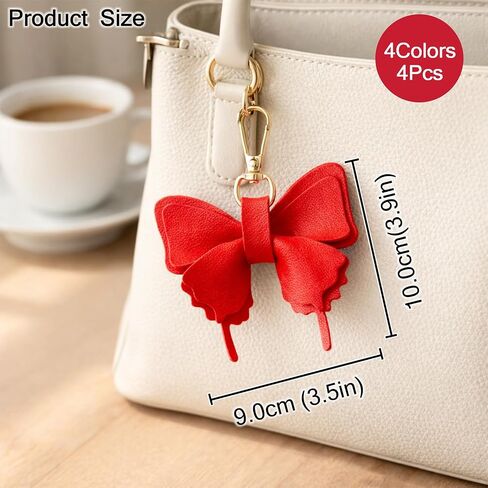 4PCS Butterfly Keychain Set Cute Purse Pendant Accessory Car Key Holder PU Leather Bow Key Ring Charm for Women & Girls (Black, White, Pink, Red) in Saudi Arabia