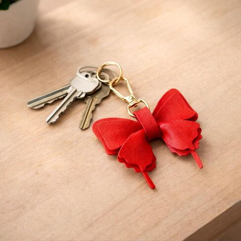 4PCS Butterfly Keychain Set Cute Purse Pendant Accessory Car Key Holder PU Leather Bow Key Ring Charm for Women & Girls (Black, White, Pink, Red) in Saudi Arabia