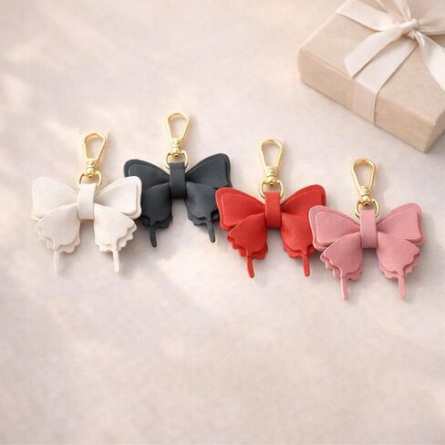 4PCS Butterfly Keychain Set Cute Purse Pendant Accessory Car Key Holder PU Leather Bow Key Ring Charm for Women & Girls (Black, White, Pink, Red) in Saudi Arabia