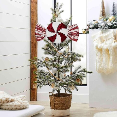 15" Large Red White Peppermint Candy Christmas Ornament Set of 2 Hanging Swirl Velvet Candy Cane Decorations for Xmas Tree Topper Party Holiday Decor (Red White) in Saudi Arabia