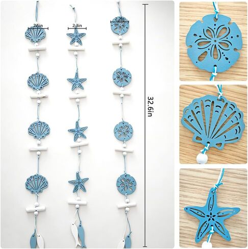 3pcs Hanging Coastal Wall Decor, Minimalist Mediterranean Style Wall Ornament with Starfish and Seashells, Beach Wall Decor for Indoor in Saudi Arabia
