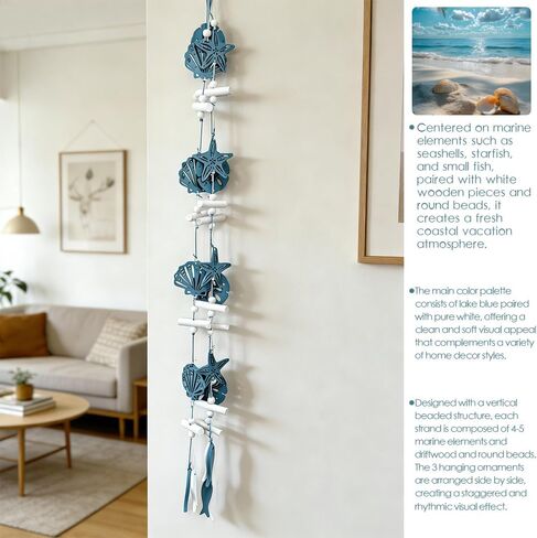 3pcs Hanging Coastal Wall Decor, Minimalist Mediterranean Style Wall Ornament with Starfish and Seashells, Beach Wall Decor for Indoor in Saudi Arabia