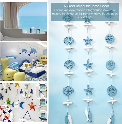 3pcs Hanging Coastal Wall Decor, Minimalist Mediterranean Style Wall Ornament with Starfish and Seashells, Beach Wall Decor for Indoor in Saudi Arabia