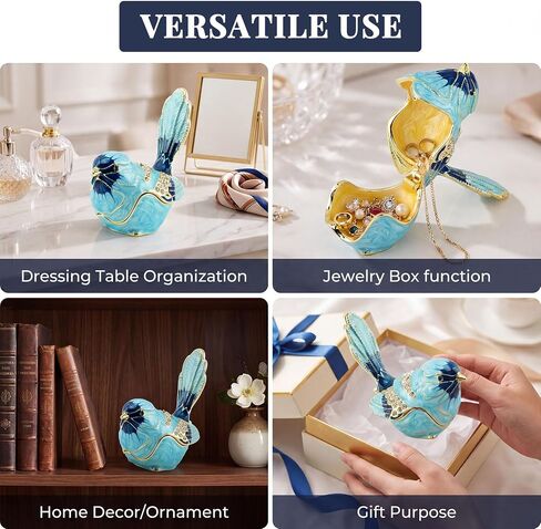 Robin Bird Jewelry Trinket Boxes Hinged Ring Box, Hand Painted Bird Figurines Home Decor for Women Necklace Rings Earrings Organizer, Unique Animal Figurine Collectible Gift in Kuwait