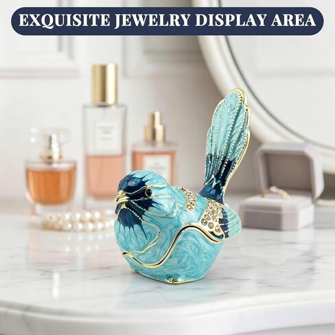 Robin Bird Jewelry Trinket Boxes Hinged Ring Box, Hand Painted Bird Figurines Home Decor for Women Necklace Rings Earrings Organizer, Unique Animal Figurine Collectible Gift in Kuwait