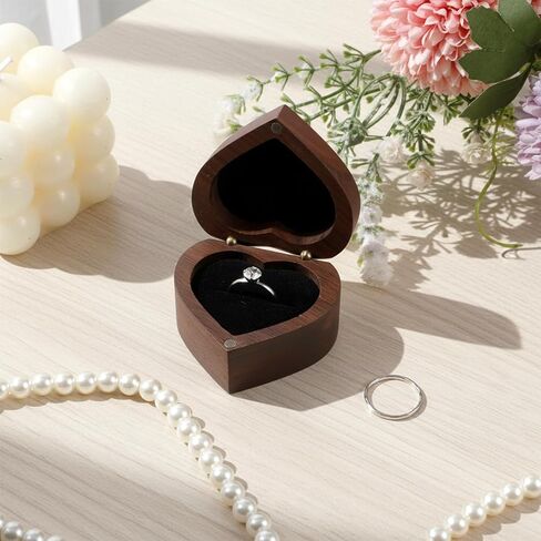 Rings Boxes, Wooden Ring Boxes, Engagement Rings Box Holder, Heart Shaped Jewelry Ring Storage Box for Proposal, Anniversary in Saudi Arabia