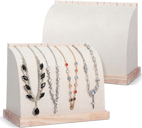 2 Pack Cambered Wooden Necklace Display Stand with Soft Velvet Mat, Necklace Holder Jewelry Display for Vendors Boutique Countertop Chain Pendant Organizer in Saudi Arabia