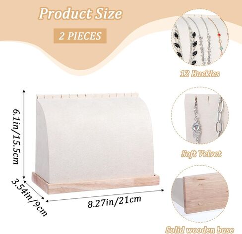 2 Pack Cambered Wooden Necklace Display Stand with Soft Velvet Mat, Necklace Holder Jewelry Display for Vendors Boutique Countertop Chain Pendant Organizer in Saudi Arabia