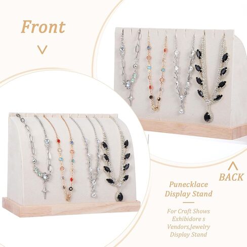 2 Pack Cambered Wooden Necklace Display Stand with Soft Velvet Mat, Necklace Holder Jewelry Display for Vendors Boutique Countertop Chain Pendant Organizer in Saudi Arabia