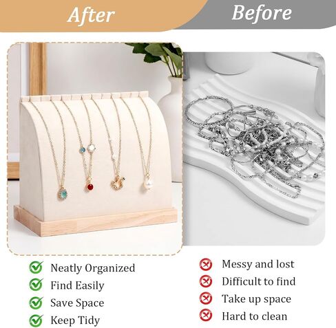 2 Pack Cambered Wooden Necklace Display Stand with Soft Velvet Mat, Necklace Holder Jewelry Display for Vendors Boutique Countertop Chain Pendant Organizer in Saudi Arabia