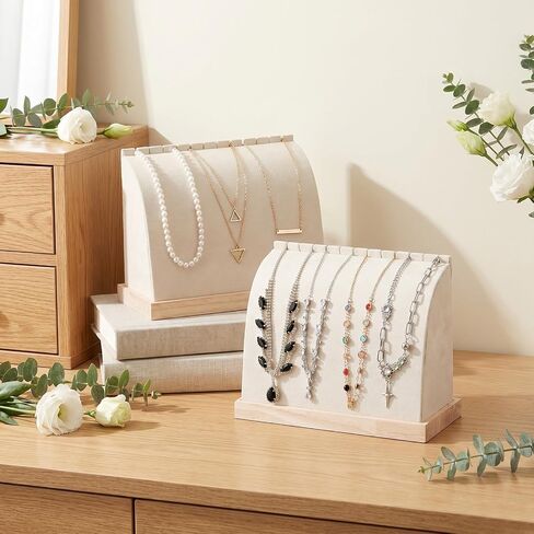 2 Pack Cambered Wooden Necklace Display Stand with Soft Velvet Mat, Necklace Holder Jewelry Display for Vendors Boutique Countertop Chain Pendant Organizer in Saudi Arabia
