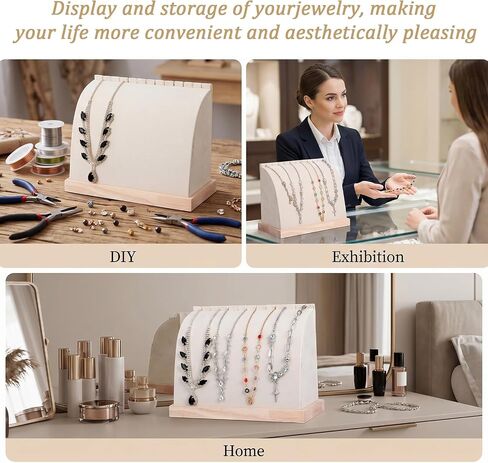 2 Pack Cambered Wooden Necklace Display Stand with Soft Velvet Mat, Necklace Holder Jewelry Display for Vendors Boutique Countertop Chain Pendant Organizer in Saudi Arabia