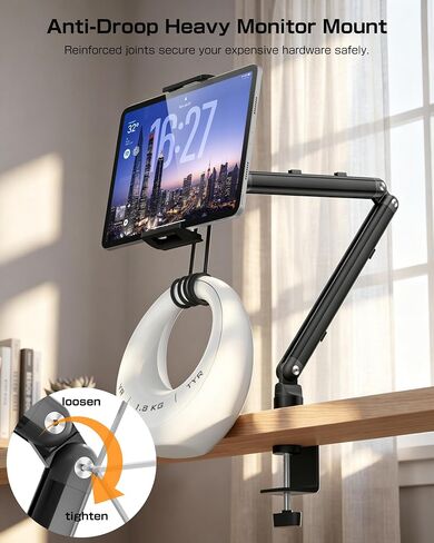 حامل ذراع اللوحي للمكتب ، حامل حامل مراقب محمول 15.6 '' ، 17.3 '' ، حامل الذراع من سبائك الألومنيوم مع جبل 360 درجة دوار متوافق مع 4.7-17.3 بوصة قرص ، الهاتف الخلوي (أسود) in Kuwait