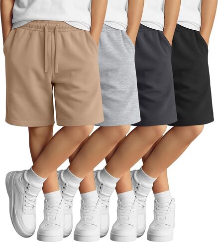 4 Pack Boys Shorts Kids Athletic Sweat Shorts Casual Youth Drawstring Summer Soft Clothes with Pockets 7-16 Years in Saudi Arabia