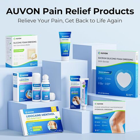 AUVON Max Strength Lidocaine Pain Relief Roll-On with Lavender Essential Oil, No Mess Applicator, Quick Absorbing to Numb & Soothe Pain Relief for Knees, Shoulders, FSA/HSA Eligible, 2.5 OZ, 2 Packs in Kuwait