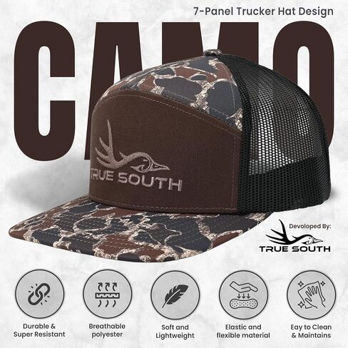 True South Men's Brown Camo Trucker Hat — Embroidered Duck Logo, Mesh Back, Adjustable Snapback. in Kuwait