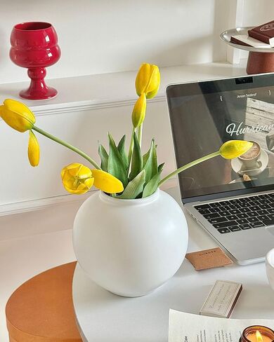 White Ceramic Flower Vase, Decorative Round Vase for Table Shelf Centerpieces Kitchen Living Room Bedroom, Matte White in Saudi Arabia