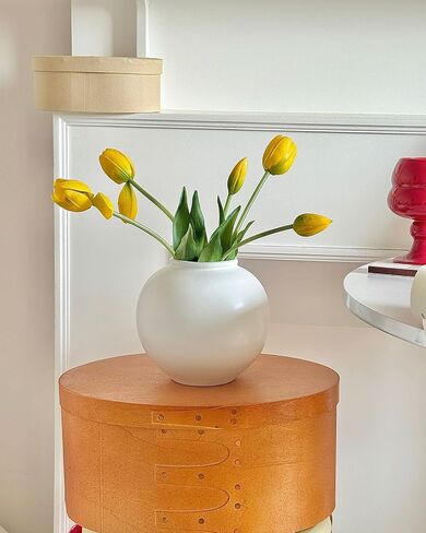 White Ceramic Flower Vase, Decorative Round Vase for Table Shelf Centerpieces Kitchen Living Room Bedroom, Matte White in Saudi Arabia