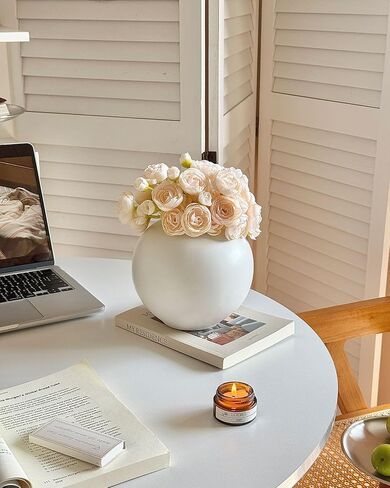 White Ceramic Flower Vase, Decorative Round Vase for Table Shelf Centerpieces Kitchen Living Room Bedroom, Matte White in Saudi Arabia