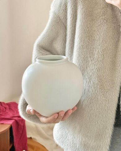 White Ceramic Flower Vase, Decorative Round Vase for Table Shelf Centerpieces Kitchen Living Room Bedroom, Matte White in Saudi Arabia