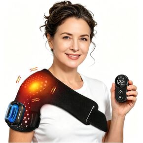 Shoulder Heating Pad with Massager, Shoulders Massager with Heat, Portable Shoulder Brace with Magnetic Detachable Remote Control, 5 Heat & 5 Vibration Modes, Adjustable Size for Men and Women in Saudi Arabia