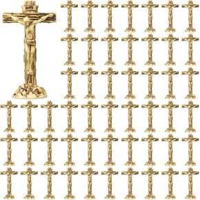 Qunclay 50 Pcs Little Jesus Crucifix Standing Cross 1.97 Inch Resin Mini Jesus Figures Bulk, Catholic INRI Cross Decor for First Communion, Easter, Church Altar & Christian Home Tabletop(Light Brown) in Saudi Arabia
