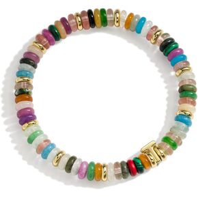 Initial Bracelets for Women, Natural Gemstone 14K Gold Stretch Bracelets,Colorful Beaded Bracelets,Summer Beach Handmade Jewelry for Women 6.5-7 Inch in Saudi Arabia