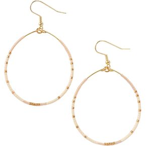 Large Ivory and Gold Beaded Teardrop Hoop Earrings on Gold-Plated Ear Wires Gifts for Women in Saudi Arabia