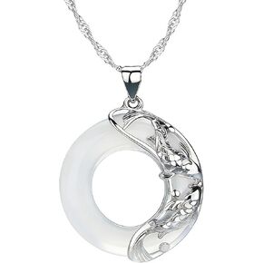 White Jade Necklace for Women, Koi Fish Circle Jade Pendant Necklace Harmony Good Fortune Round Pendant Healing Spiritual Jewelry Gifts for Mom Wife in Saudi Arabia