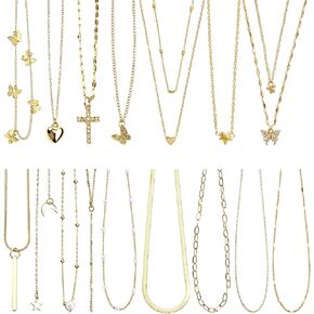 18 Pcs Y2K Necklace Set for Women | Y2K Jewelry and Grunge Necklace Pack, Cross, Heart, Butterfly, Star, Moon Pendants, Pearl Chain, Emo Necklace Layered Set in Saudi Arabia