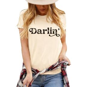 Womens Western Cowgirl Shirts Boho Vintage Darlin' Rodeo Tops Country Music Graphic Nashville Tee in Saudi Arabia