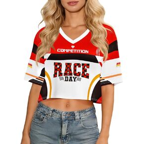 Racing Jersey Shirts for Women: Checkered Flag Racing Crop Tops Vintage Race Day Short Sleeve Top in Saudi Arabia