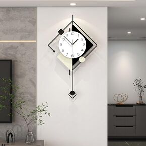 Modern Wall Clock for Living Room Decor Big Decorative Metal Wall Clock with Pendulum 15 Inch Large Black Silent Quality Quartz Clock Non Ticking Battery Operated for Kitchen Office Bedroom in Saudi Arabia