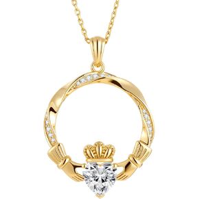AuraLyric Gold Claddagh Necklace for Women, 14K Gold Plated Irish Jewelry Non Tarnish, Infinity Mobius Strip Circle Pendant, Mothers Day Anniversary Birthday Gift 18"+2" Cable Chain in Saudi Arabia