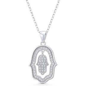 Alfred & Vincent Hamsa Hand Evil Eye Charm Cubic Zirconia CZ Crystal Pendant & Chain Necklace in .925 Sterling Silver w/Rhodium in Saudi Arabia
