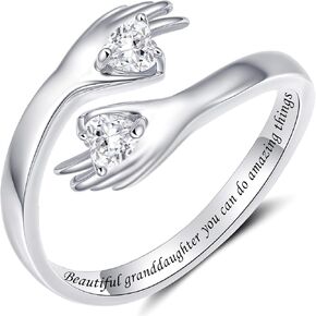 ZOEXUE S925 Sterling Silver Hug Rings for Women Adjustable Hugging Hands Ring with Heart CZ Thumb Band Jewelry Birthday Gifts for Granddaughter Daughter Mom Sister Friends in Kuwait