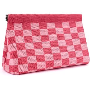 Small Makeup Bag for Purse,Cute Travel Makeup Pouch, Perfect Cosmetic & Toiletry Bag for Women, Lipstick Case & Brush Holder, Mini Vanity Organizer(LB_Dark Orange-Light Blue) in Saudi Arabia