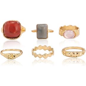 6Pcs Gold Plated Rings Set for Women Chunky Acrylic Statement Lava Stack Irregular Rings Pack Fashion Party Band Punk Jewelry Gifts in Saudi Arabia