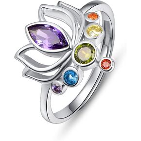 TANGPOET Chakra Rings for Women Lotus Flower Adjustable Rings S925 Sterling Silver Healing Jewelry Reiki Meditation Gifts for Her Yoga Lovers in Kuwait