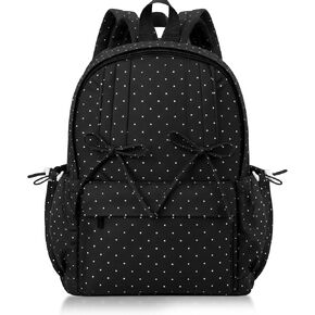 Polka Dot Backpack for Women Black White Kawaii Nylon Bookbags with Bow Ladies Polka Dot Rucksack Casual Daypack(Large) in Saudi Arabia