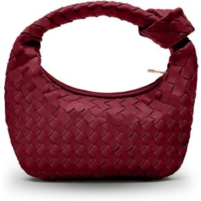 Woven Purse - Woven bags for women - Small Hobo Bags - Fashion Knotted Top Handle Handbags Clutch - Soft Vegan Leather - Burgundy in Saudi Arabia