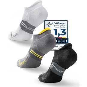 Juclise Coolmax Bamboo Viscose Compression Tab Running No Show Socks Men Moisture Wicking Cushioned Anti-Blister (US, Alpha, Large, Regular, Regular,Classic Black+Glacier White+Midnight Grey) in Saudi Arabia