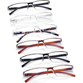 6 pack Reading Glasses Men Spring Hinge Blue Light Blocking Half Frame Ultra-Light Readers Comfortable Fit with TR90 in Saudi Arabia