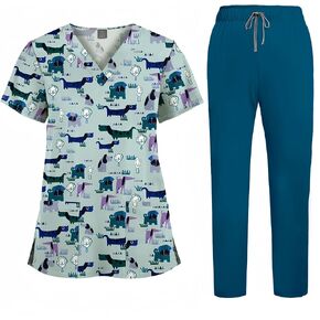 Yodilala Printed Scrubs for Women Nurse uniforms V NeckShort Sleeve Stretch Nursing Scrubs SetUniform in Saudi Arabia