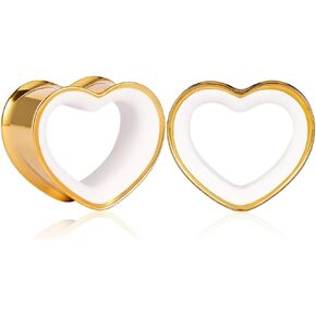 2PCS Heart Double Flared Ear Gauges Plugs, Hypoallergenic 316 Stainless Steel Two-Tone Ear Tunnels Expanders Stretchers Body Piercing Jewelry(8mm-16mm) in Saudi Arabia